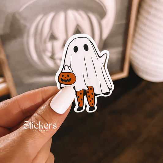 Cute Trick or Treating Ghost Sticker