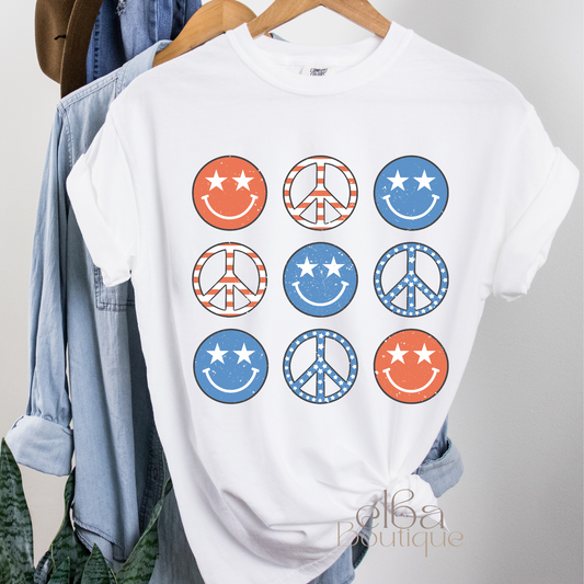 PEACE LOVE AND SMILEY T-SHIRT