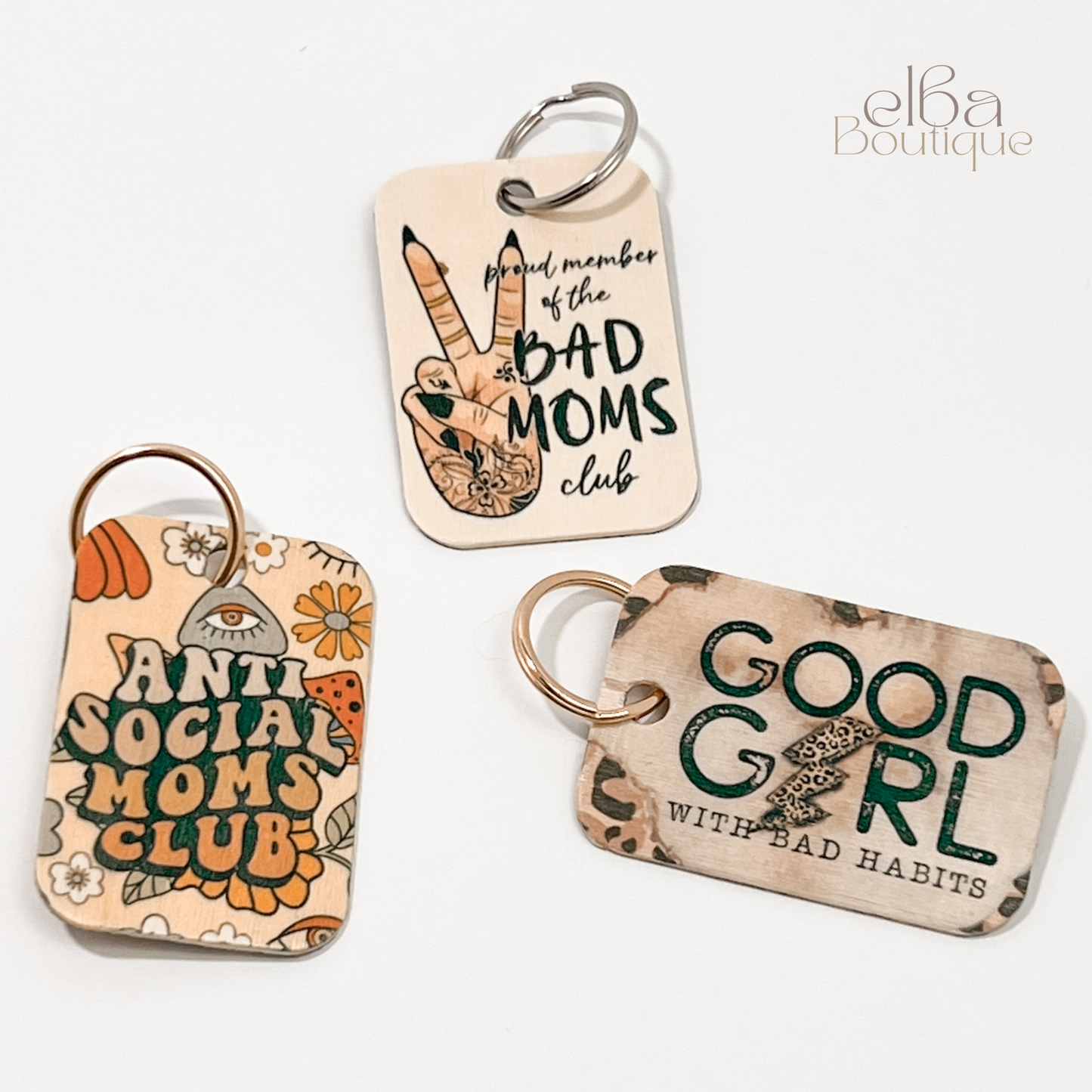 ANTISOCIAL MOMS CLUB WOOD KEYCHAIN