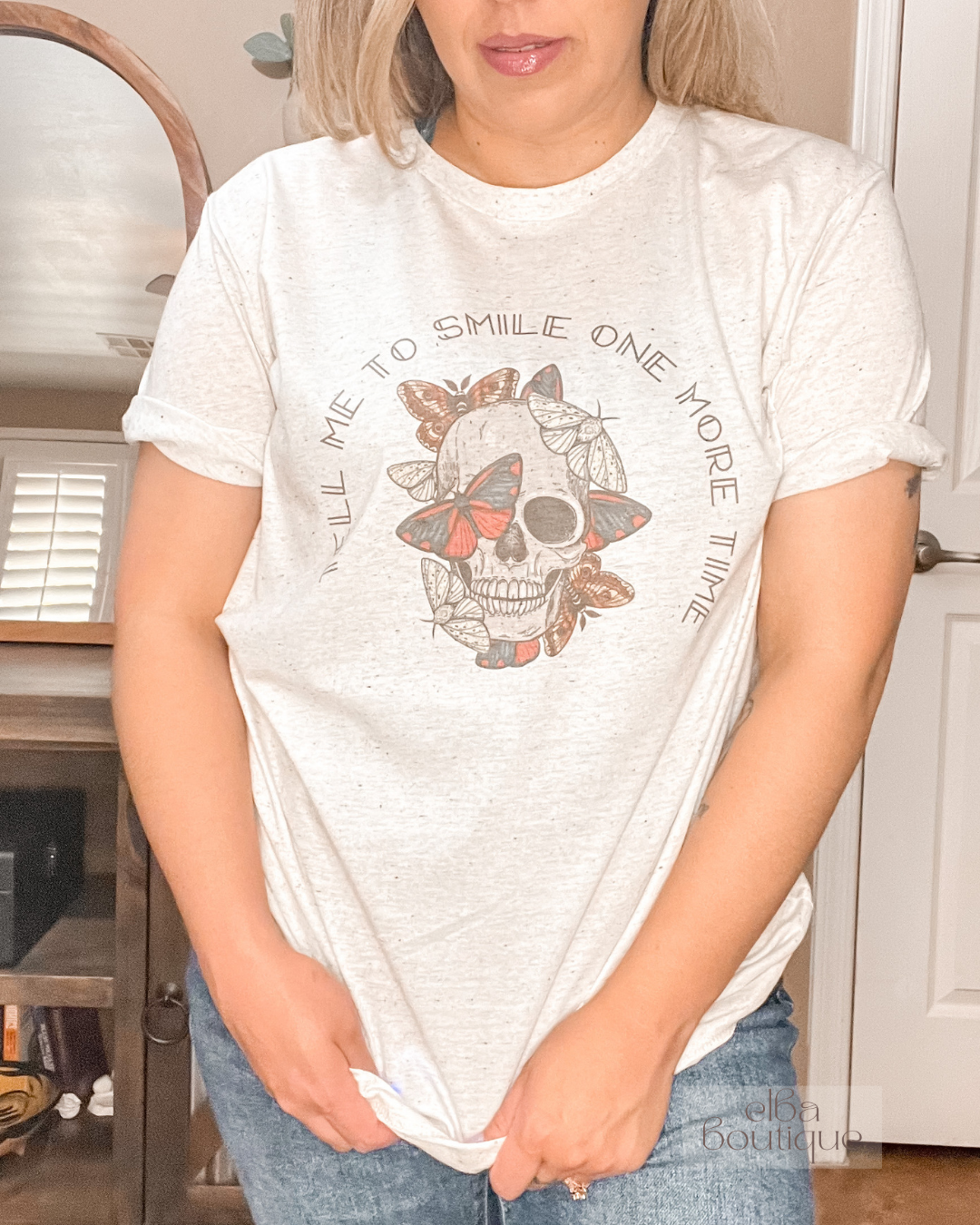 TELL ME TO SMILE ONE MORE TIME, SKULL T-SHIRT