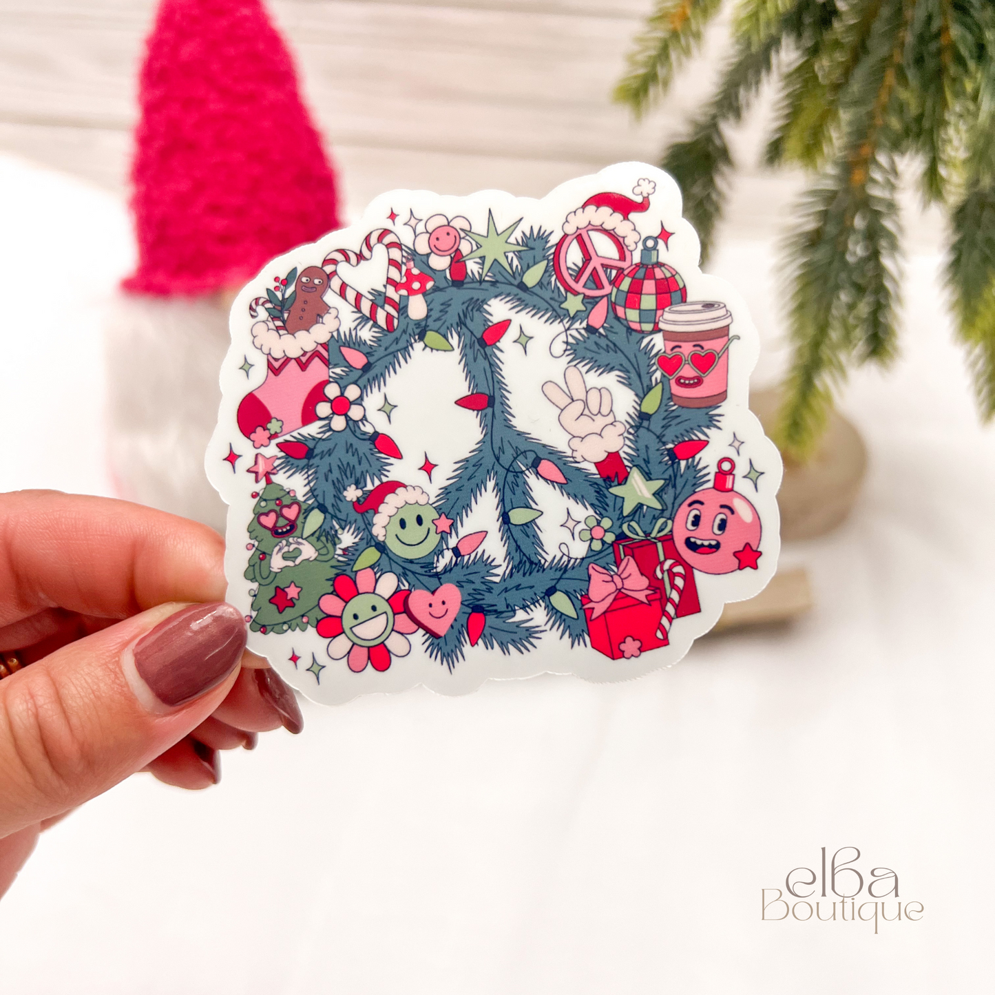 PEACE WREATH CHRISTMAS STICKER