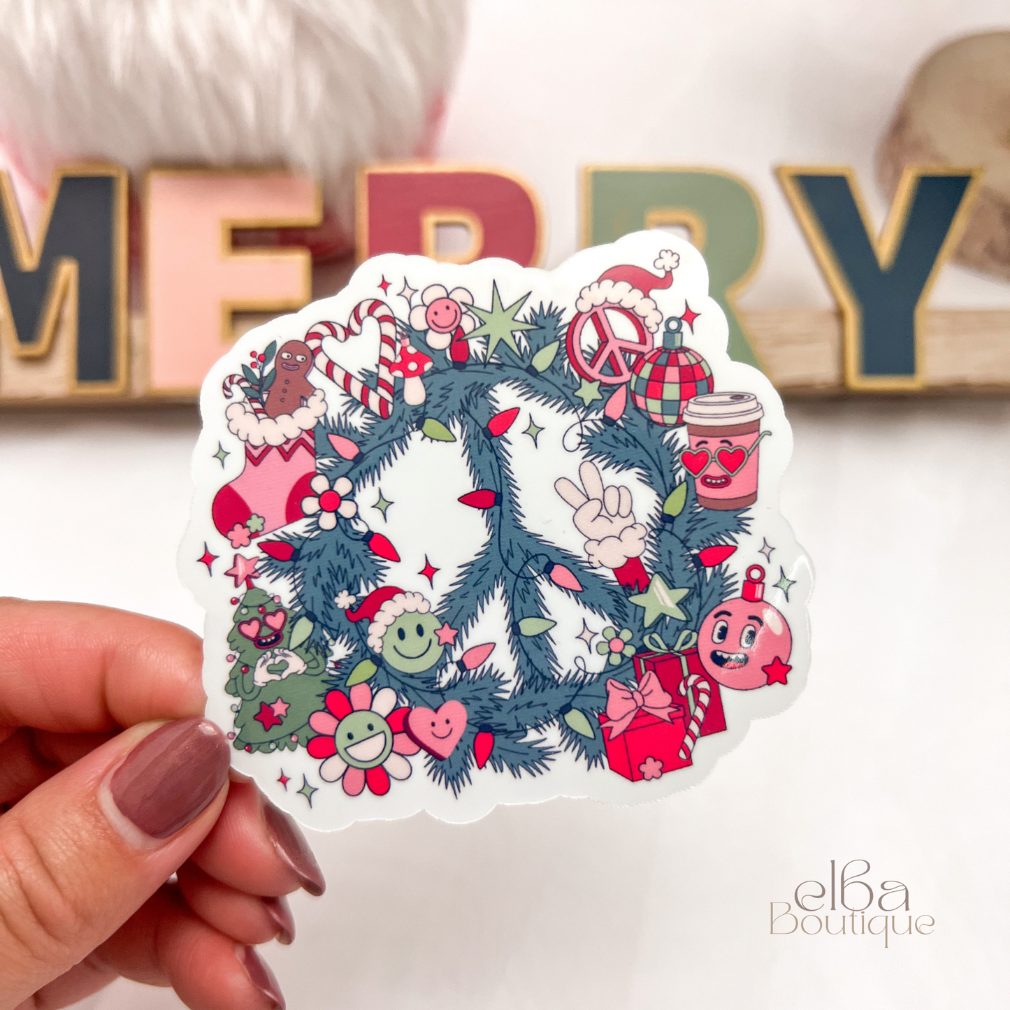 PEACE WREATH CHRISTMAS STICKER