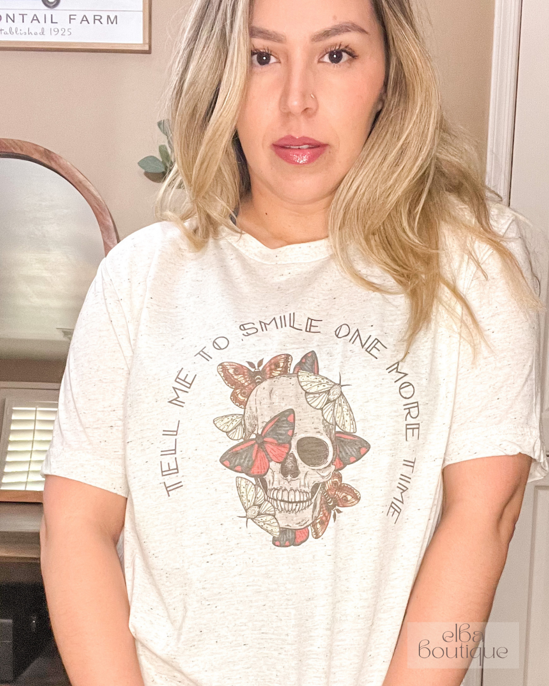 TELL ME TO SMILE ONE MORE TIME, SKULL T-SHIRT