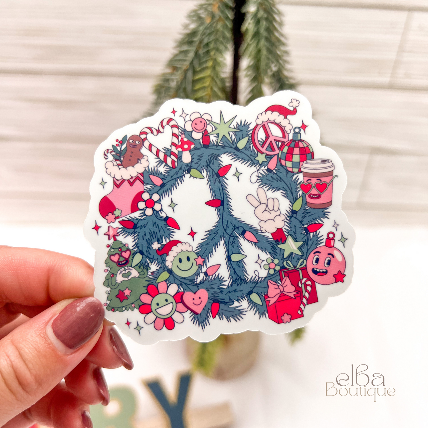 PEACE WREATH CHRISTMAS STICKER