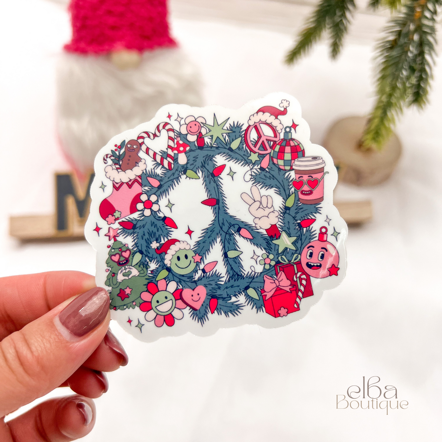 PEACE WREATH CHRISTMAS STICKER