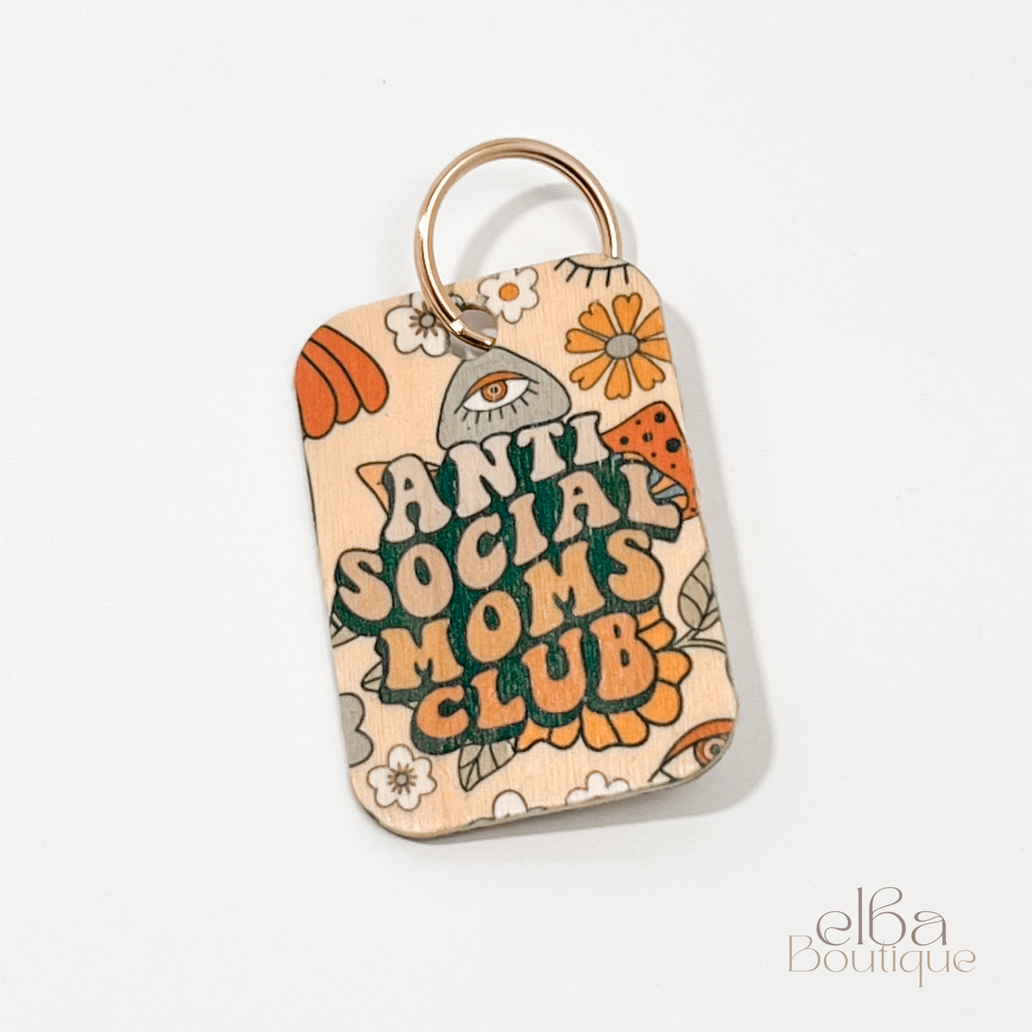 ANTISOCIAL MOMS CLUB WOOD KEYCHAIN