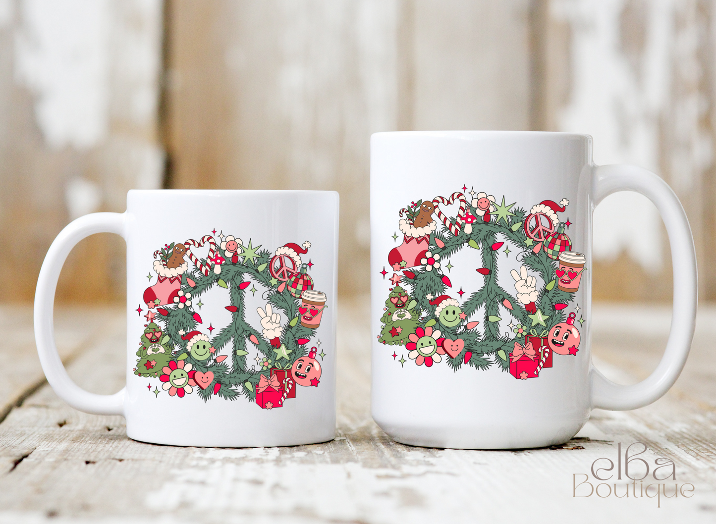 PEACE CHRISTMAS WREATH COFFEE MUG