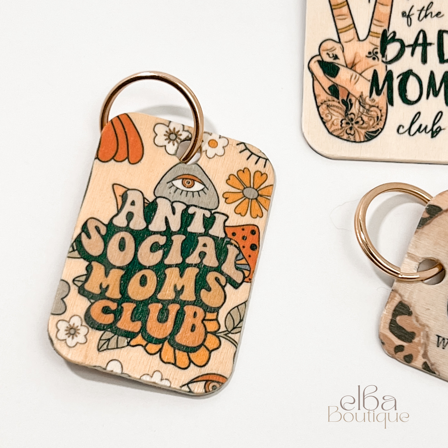 ANTISOCIAL MOMS CLUB WOOD KEYCHAIN